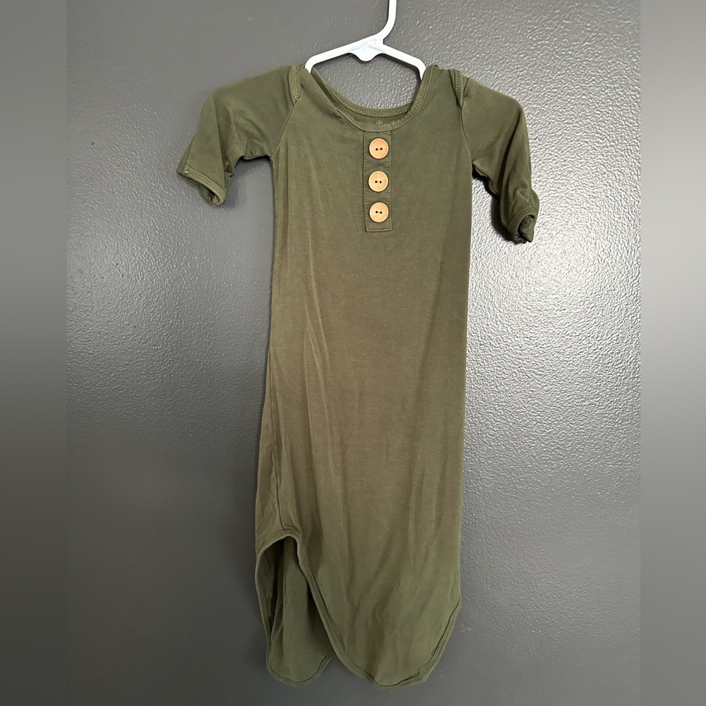 Caden Lane Solid Olive Bamboo Knot Gown 0-3 months